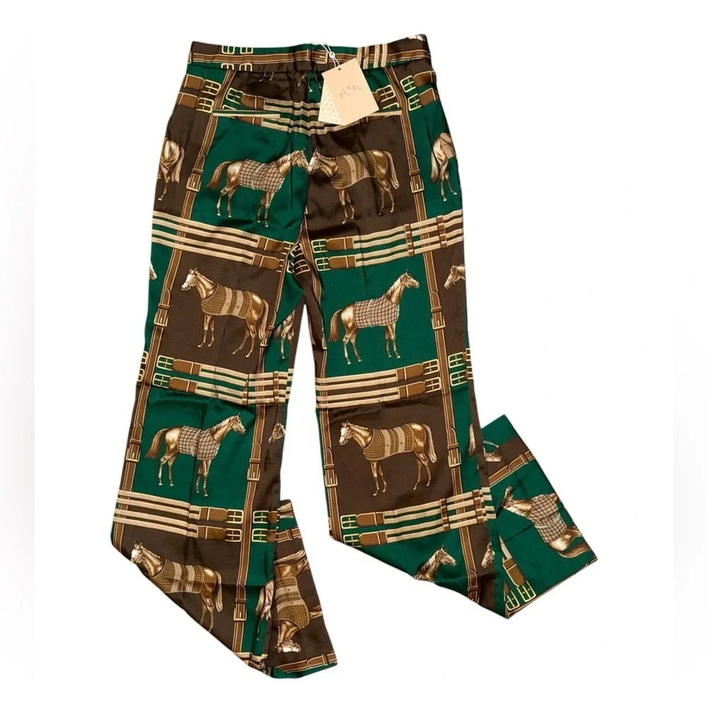 Pearl by lela rose NWT green equestrian twill wide leg pants women’s size 12 - Picture 2 of 10